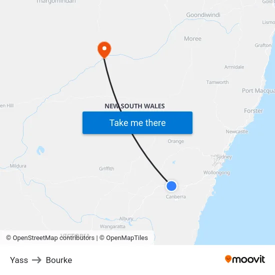 Yass to Bourke map