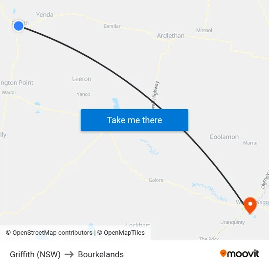 Griffith (NSW) to Bourkelands map