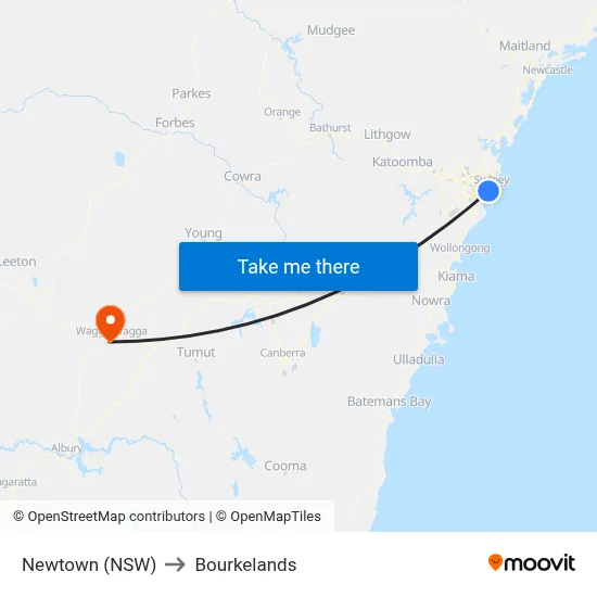 Newtown (NSW) to Bourkelands map
