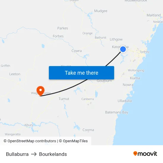Bullaburra to Bourkelands map