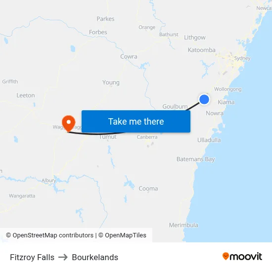 Fitzroy Falls to Bourkelands map