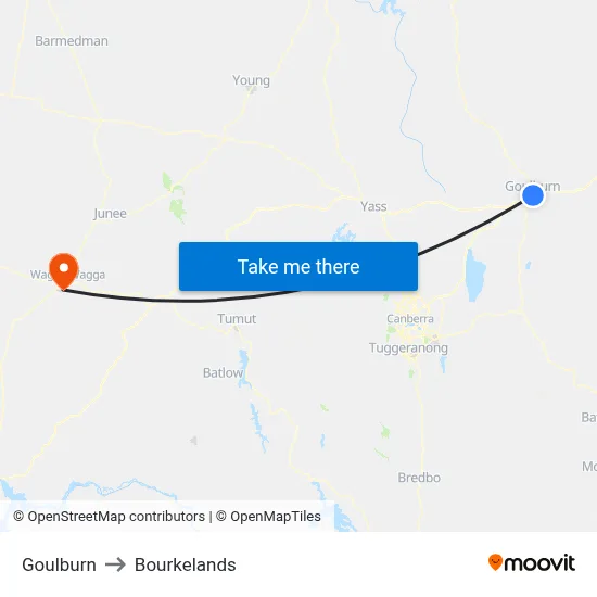 Goulburn to Bourkelands map