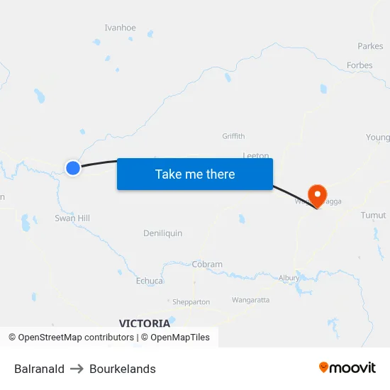Balranald to Bourkelands map