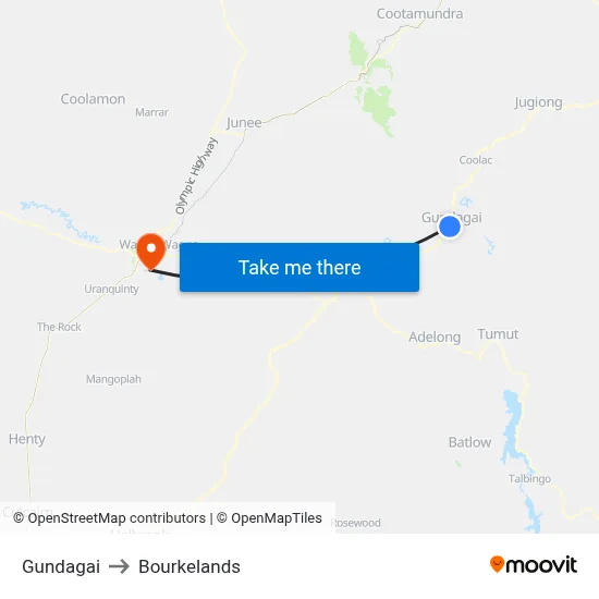 Gundagai to Bourkelands map