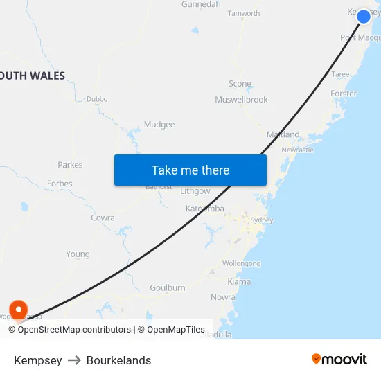 Kempsey to Bourkelands map