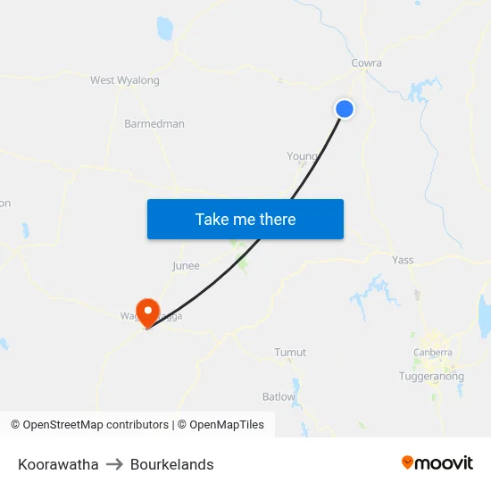 Koorawatha to Bourkelands map