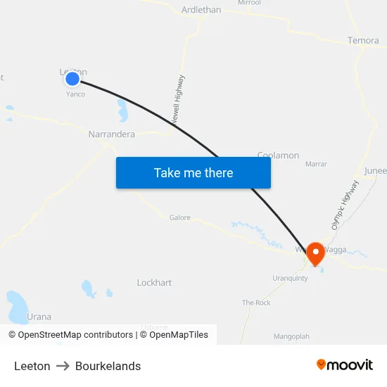 Leeton to Bourkelands map