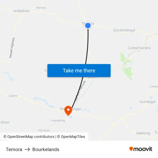 Temora to Bourkelands map