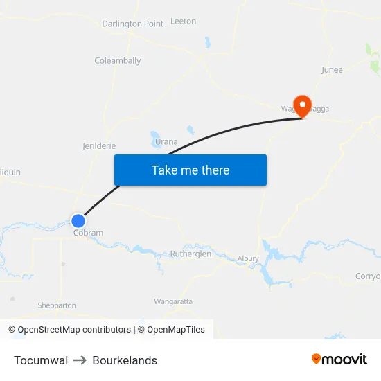 Tocumwal to Bourkelands map