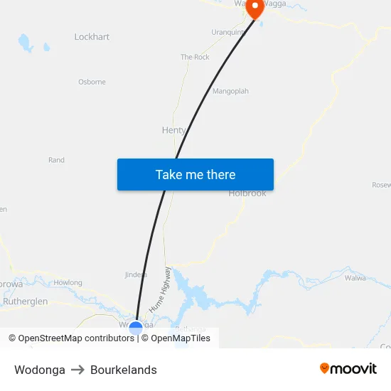 Wodonga to Bourkelands map