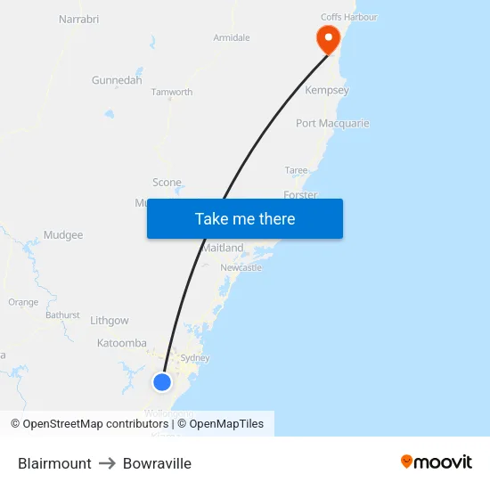 Blairmount to Bowraville map