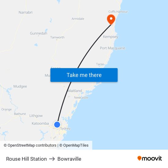 Rouse Hill Station to Bowraville map