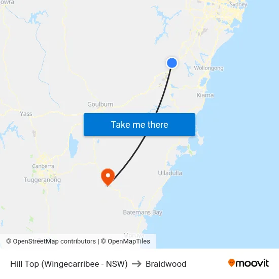 Hill Top (Wingecarribee - NSW) to Braidwood map