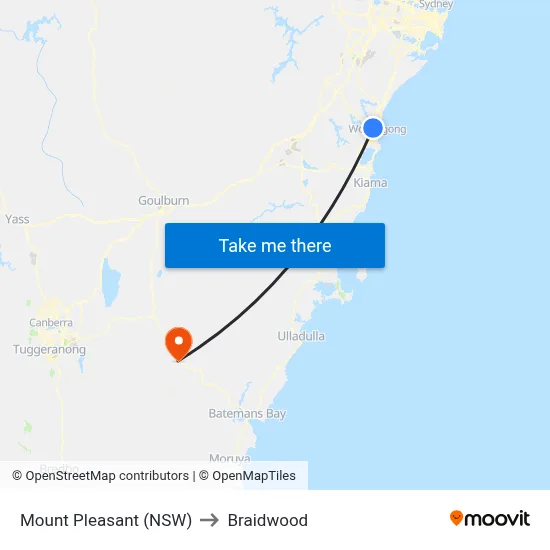 Mount Pleasant (NSW) to Braidwood map