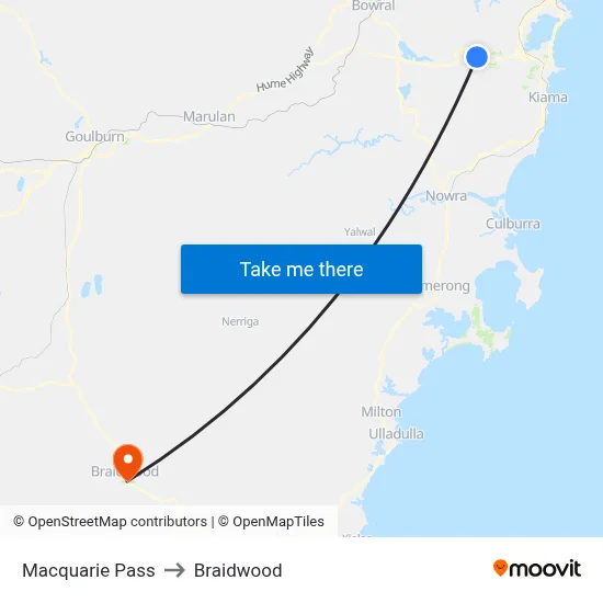 Macquarie Pass to Braidwood map