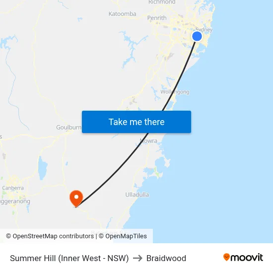 Summer Hill (Inner West - NSW) to Braidwood map