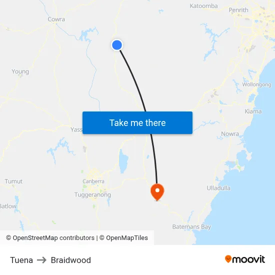 Tuena to Braidwood map