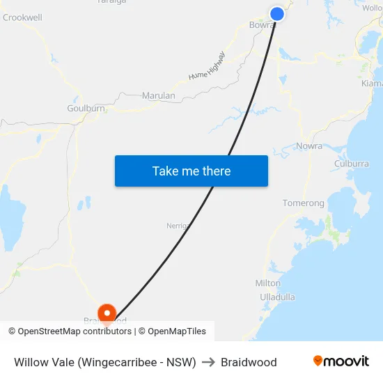 Willow Vale (Wingecarribee - NSW) to Braidwood map