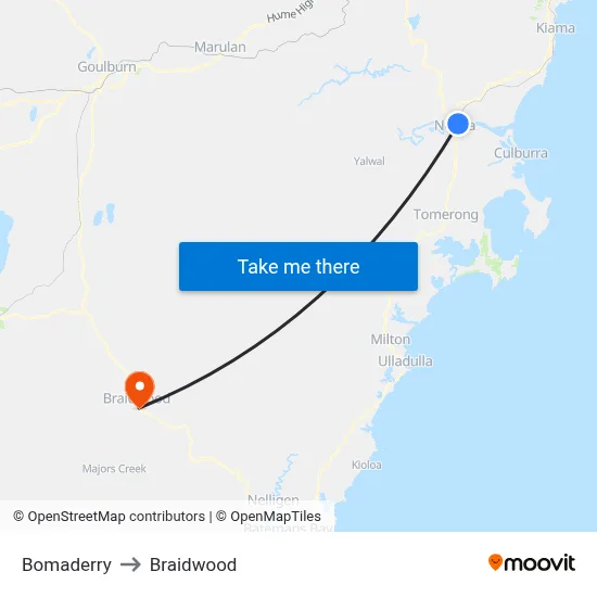 Bomaderry to Braidwood map