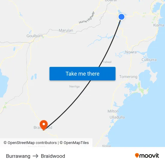 Burrawang to Braidwood map