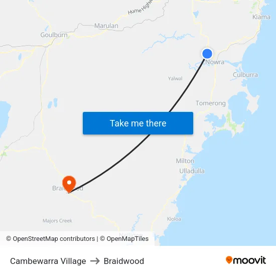 Cambewarra Village to Braidwood map