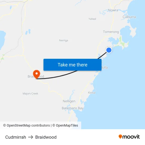 Cudmirrah to Braidwood map