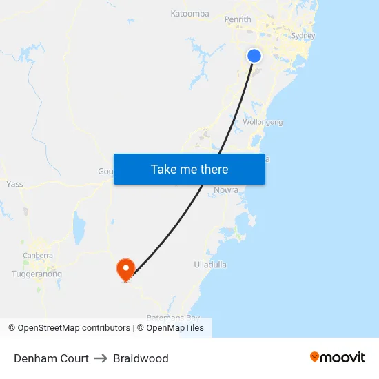 Denham Court to Braidwood map