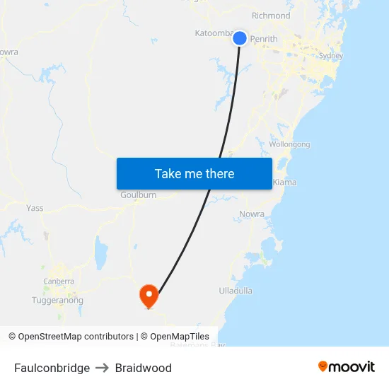 Faulconbridge to Braidwood map