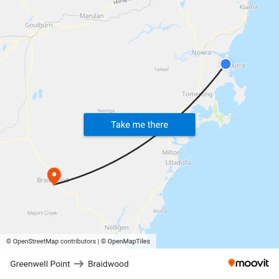 Greenwell Point to Braidwood map
