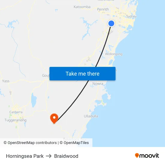 Horningsea Park to Braidwood map