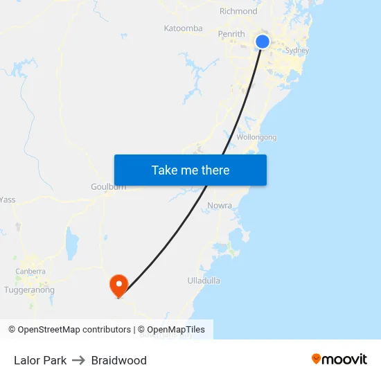 Lalor Park to Braidwood map