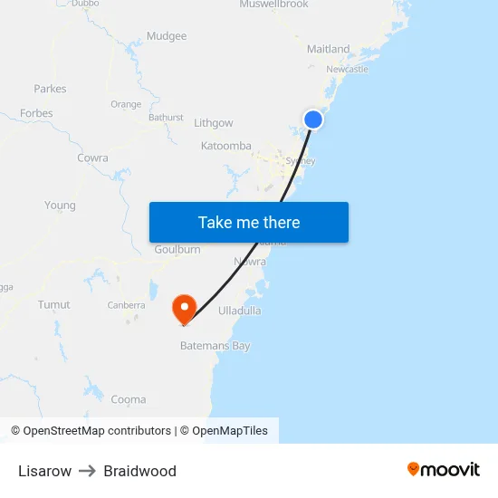 Lisarow to Braidwood map