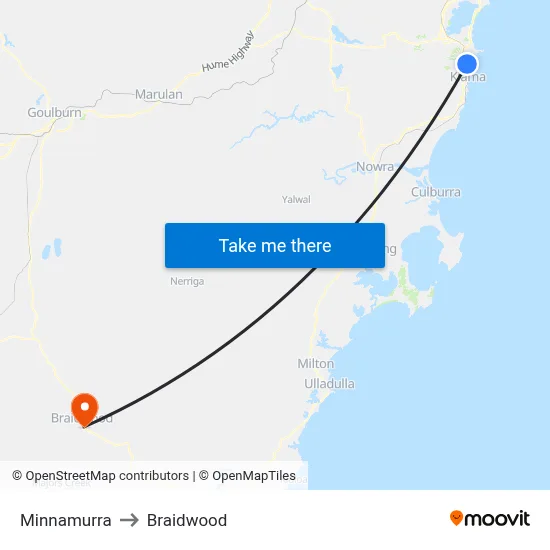 Minnamurra to Braidwood map