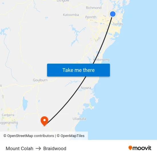 Mount Colah to Braidwood map