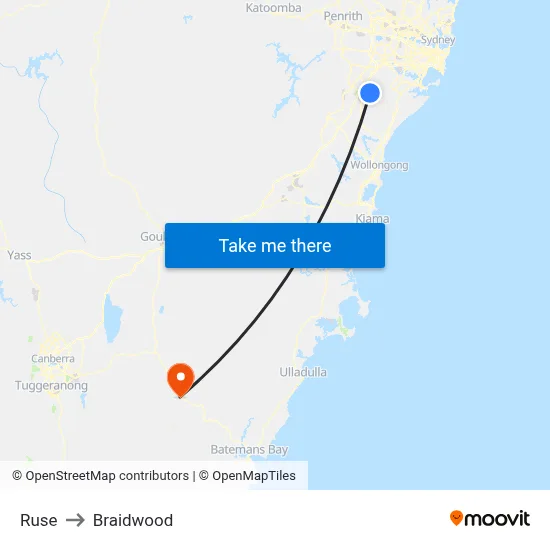 Ruse to Braidwood map