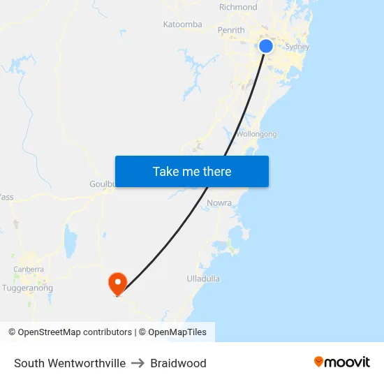 South Wentworthville to Braidwood map