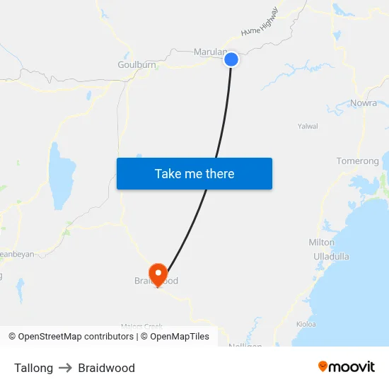 Tallong to Braidwood map