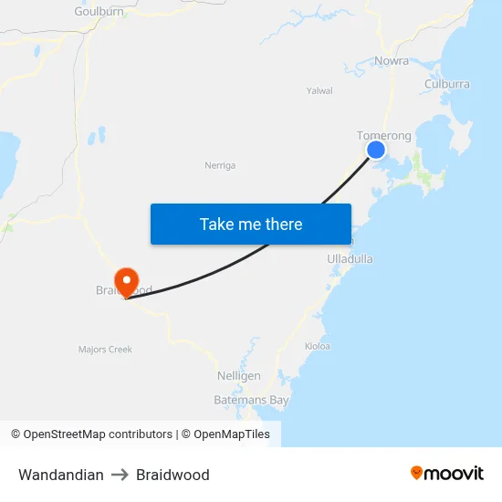 Wandandian to Braidwood map