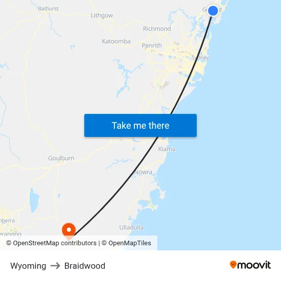 Wyoming to Braidwood map