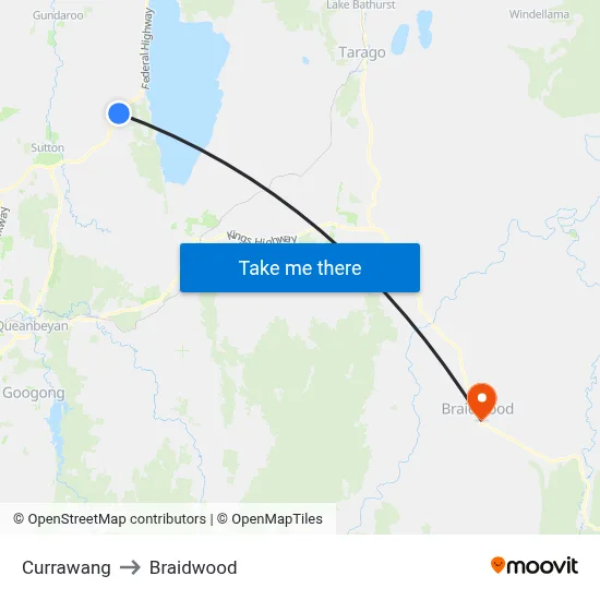 Currawang to Braidwood map