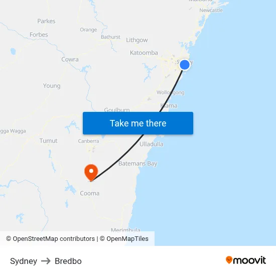 Sydney to Bredbo map