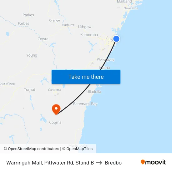 Warringah Mall, Pittwater Rd, Stand B to Bredbo map