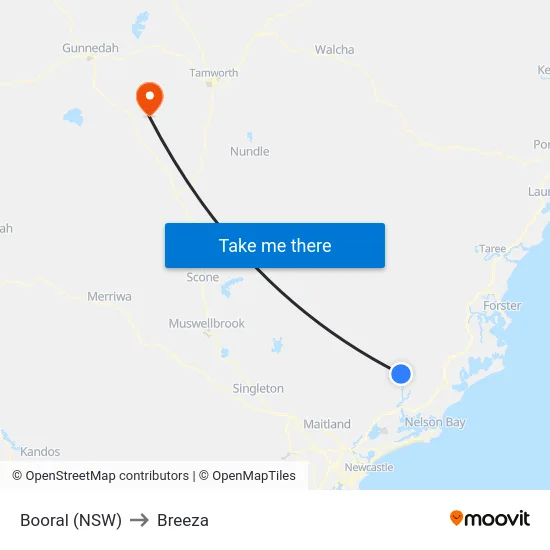 Booral (NSW) to Breeza map