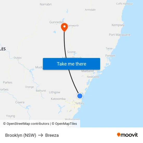 Brooklyn (NSW) to Breeza map