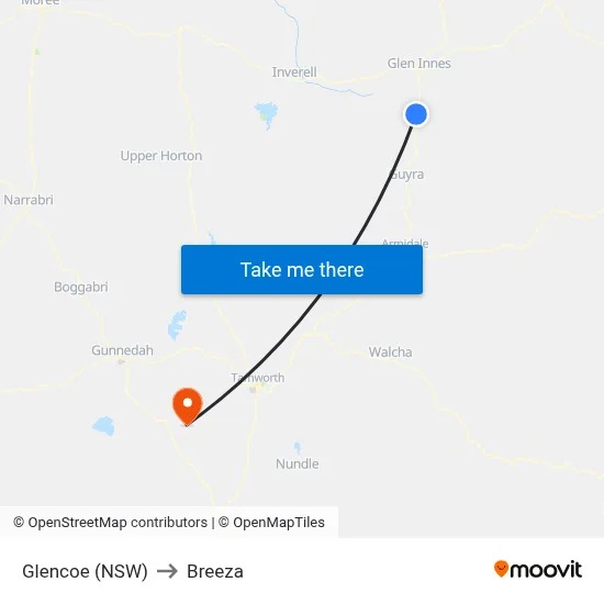 Glencoe (NSW) to Breeza map