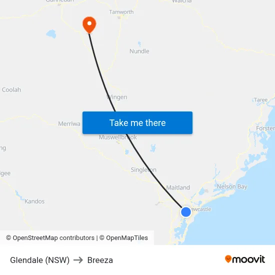 Glendale (NSW) to Breeza map