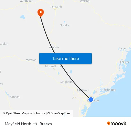 Mayfield North to Breeza map