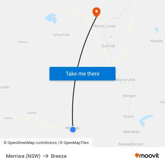 Merriwa (NSW) to Breeza map