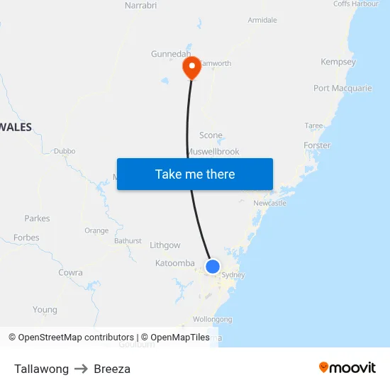 Tallawong to Breeza map