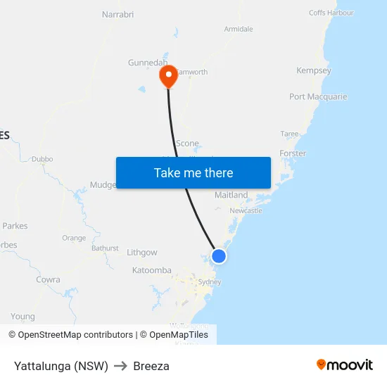 Yattalunga (NSW) to Breeza map
